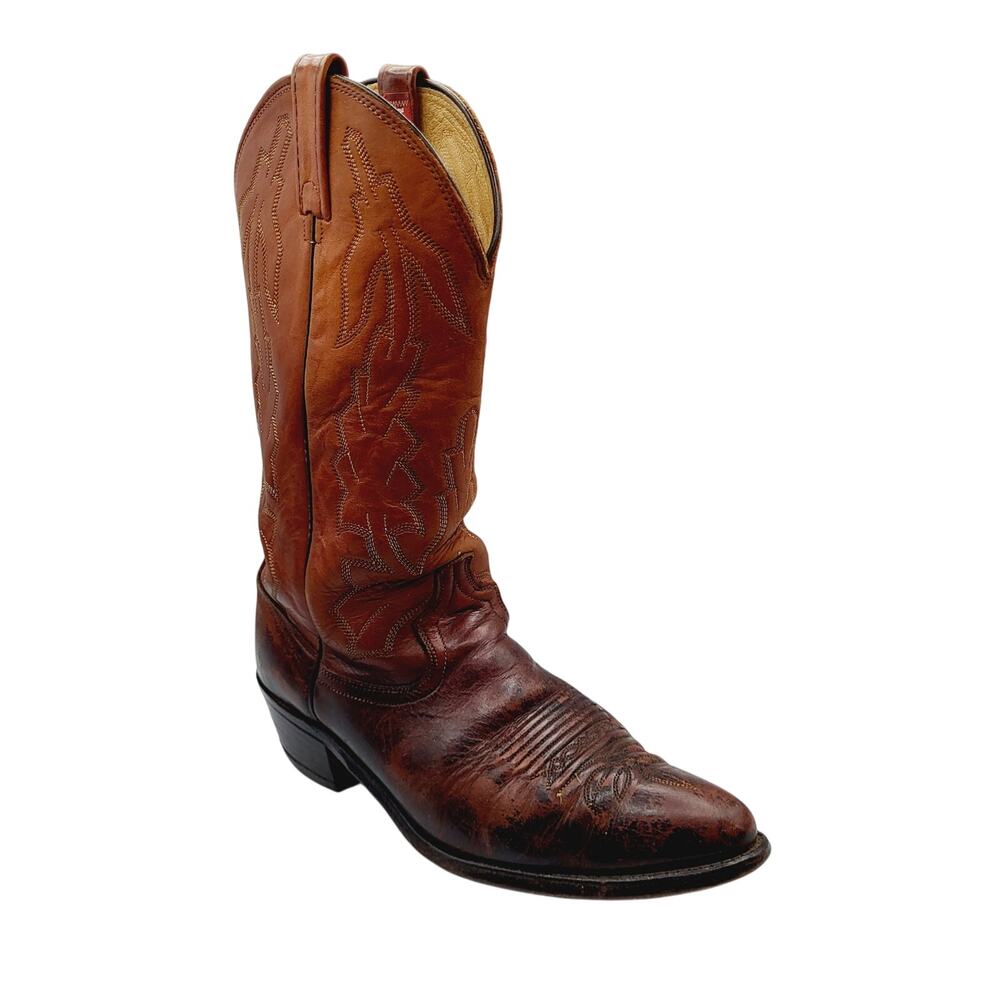 Vintage Dan Post Marlboro Soft Brown Leather Stitch Shaft Stacked Heel Men's 10D